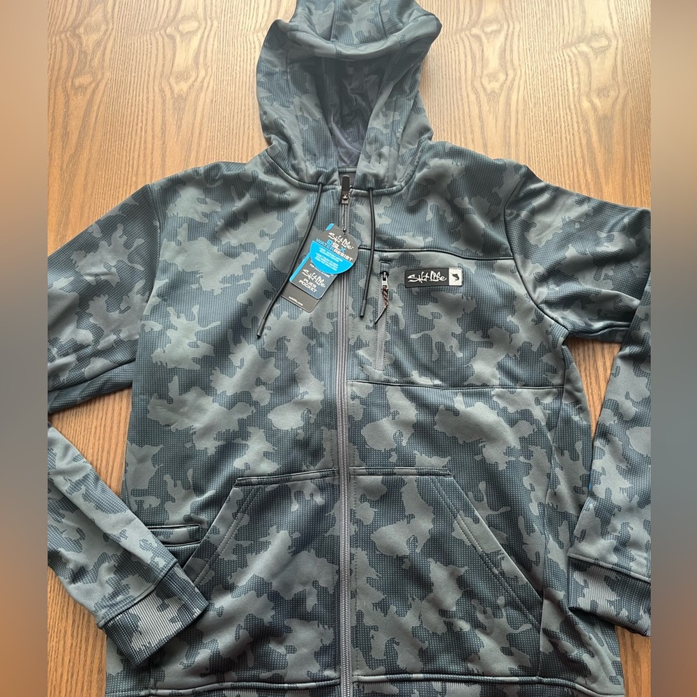 Salt Life Performance Hoodie Mens Large Black Camouflage Fishing Water Resistant